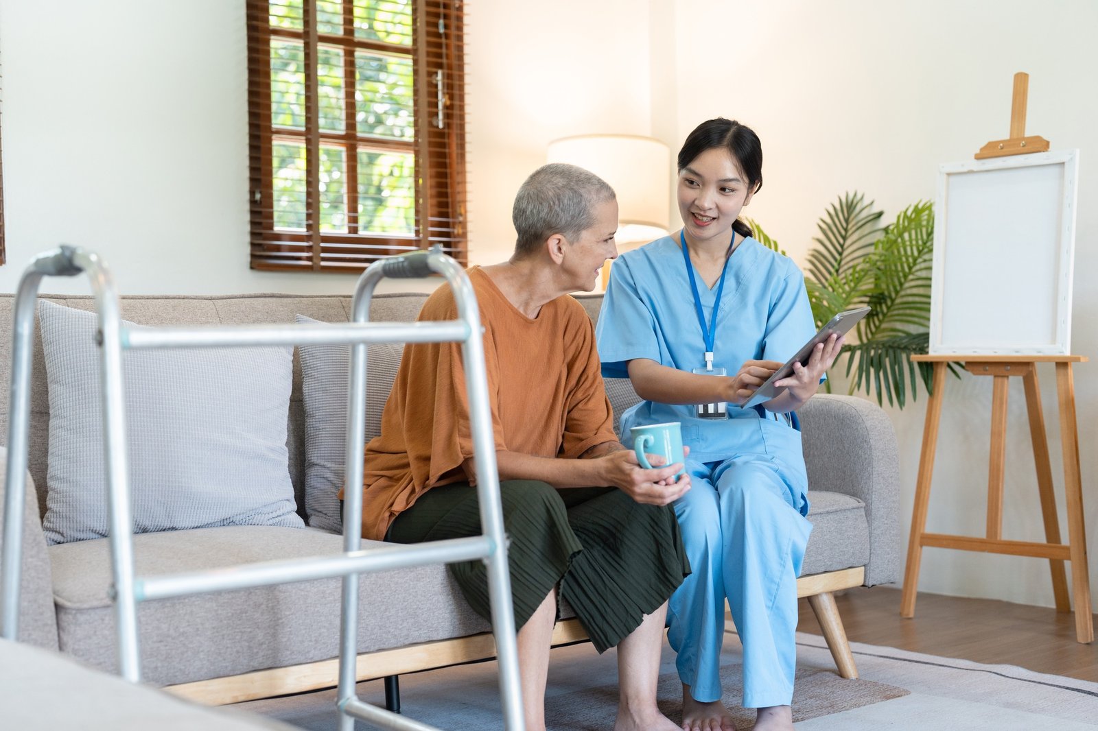 Healthcare Professional Visiting Senior at Home, Providing Care and Support in a Comfortable Living